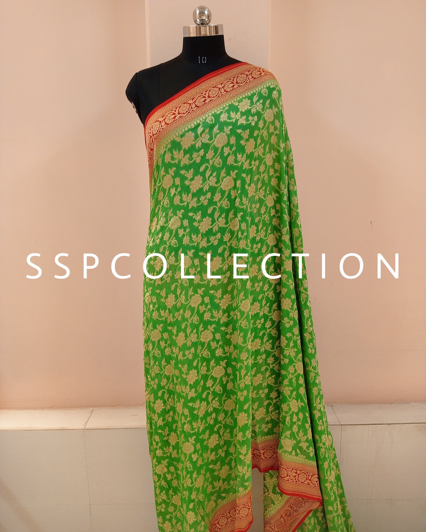 Green & Red Banarasi Pure Georgette Saree