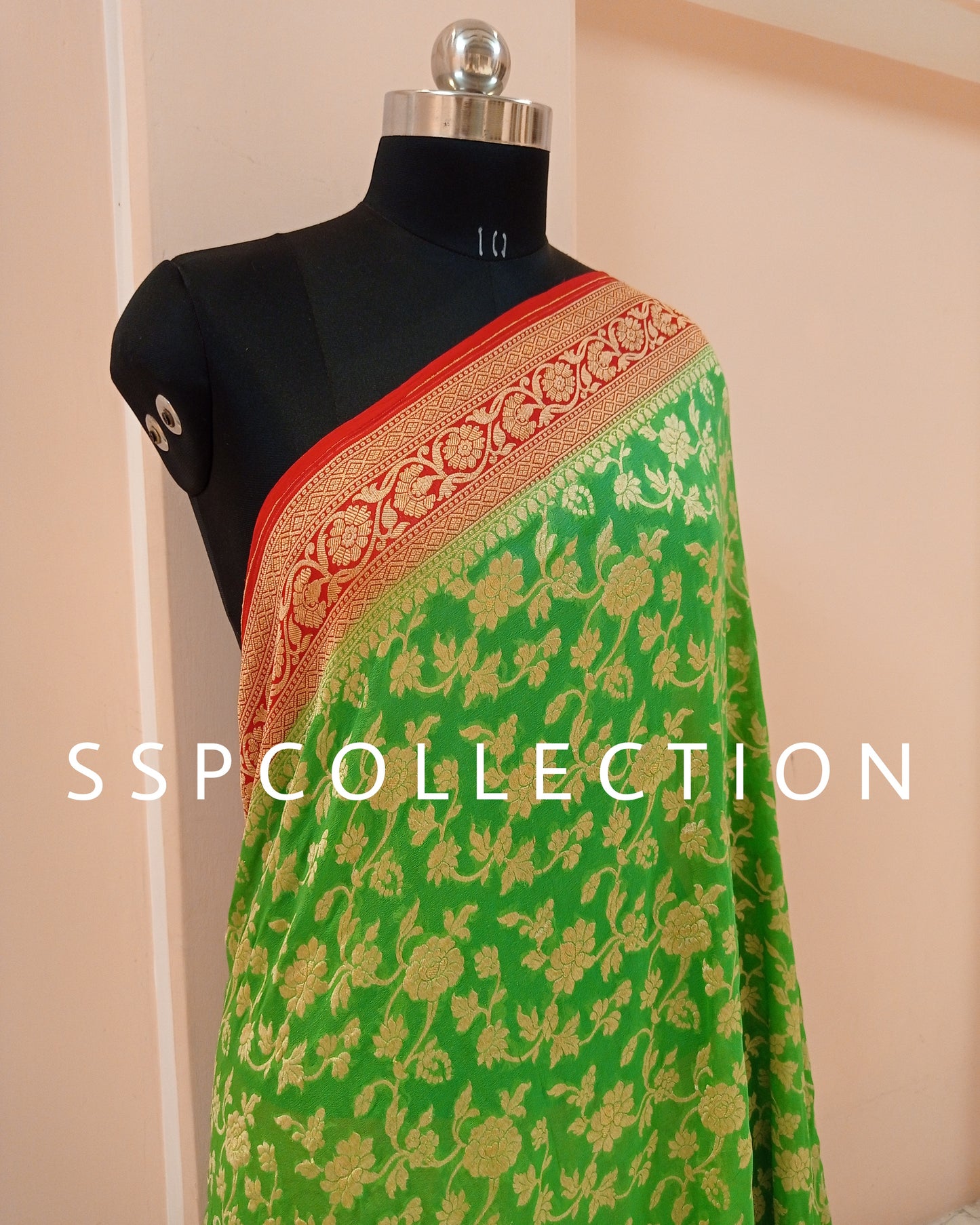 Green & Red Banarasi Pure Georgette Saree