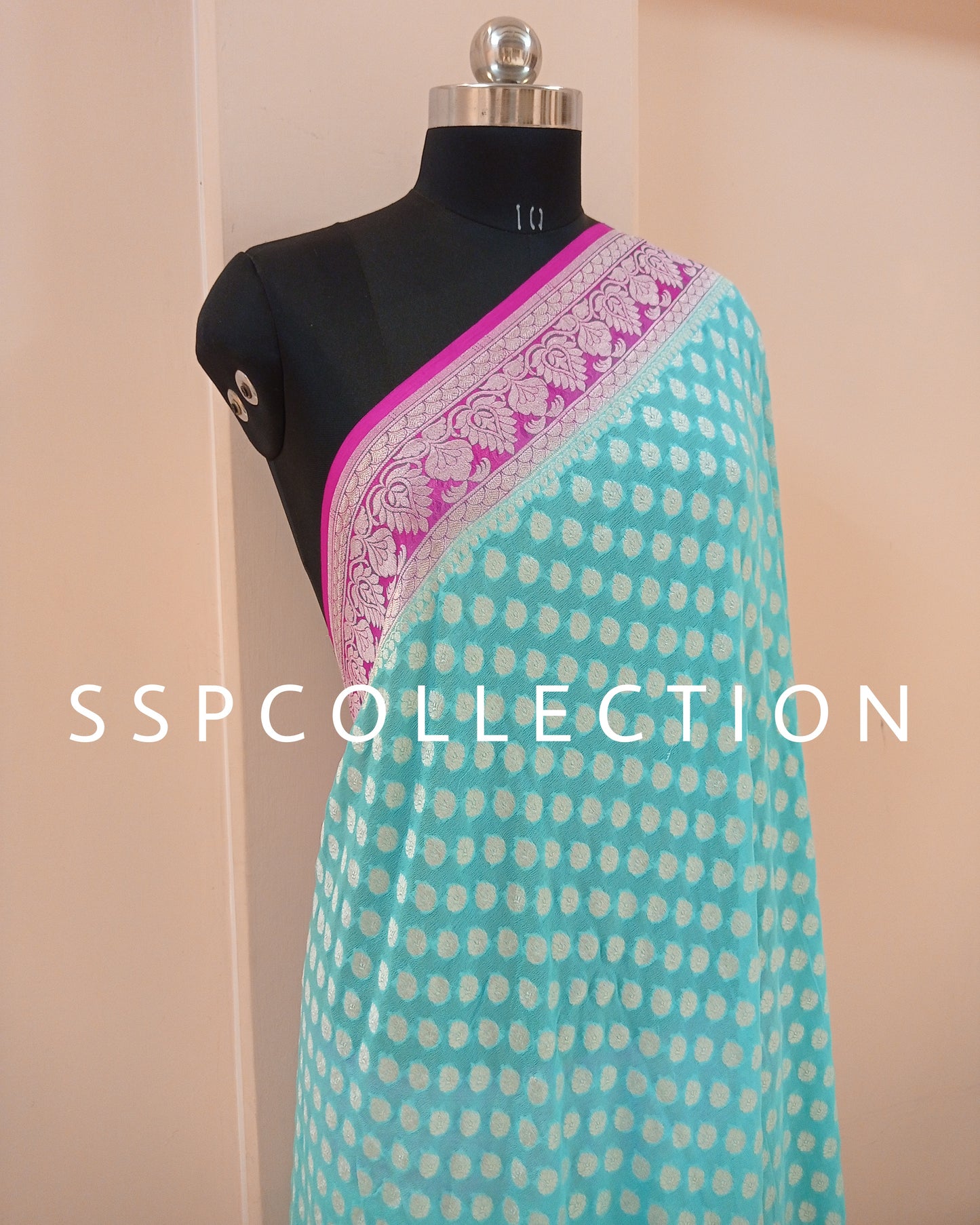 Sky-Blue & Pink Banarasi Pure Georgette Saree