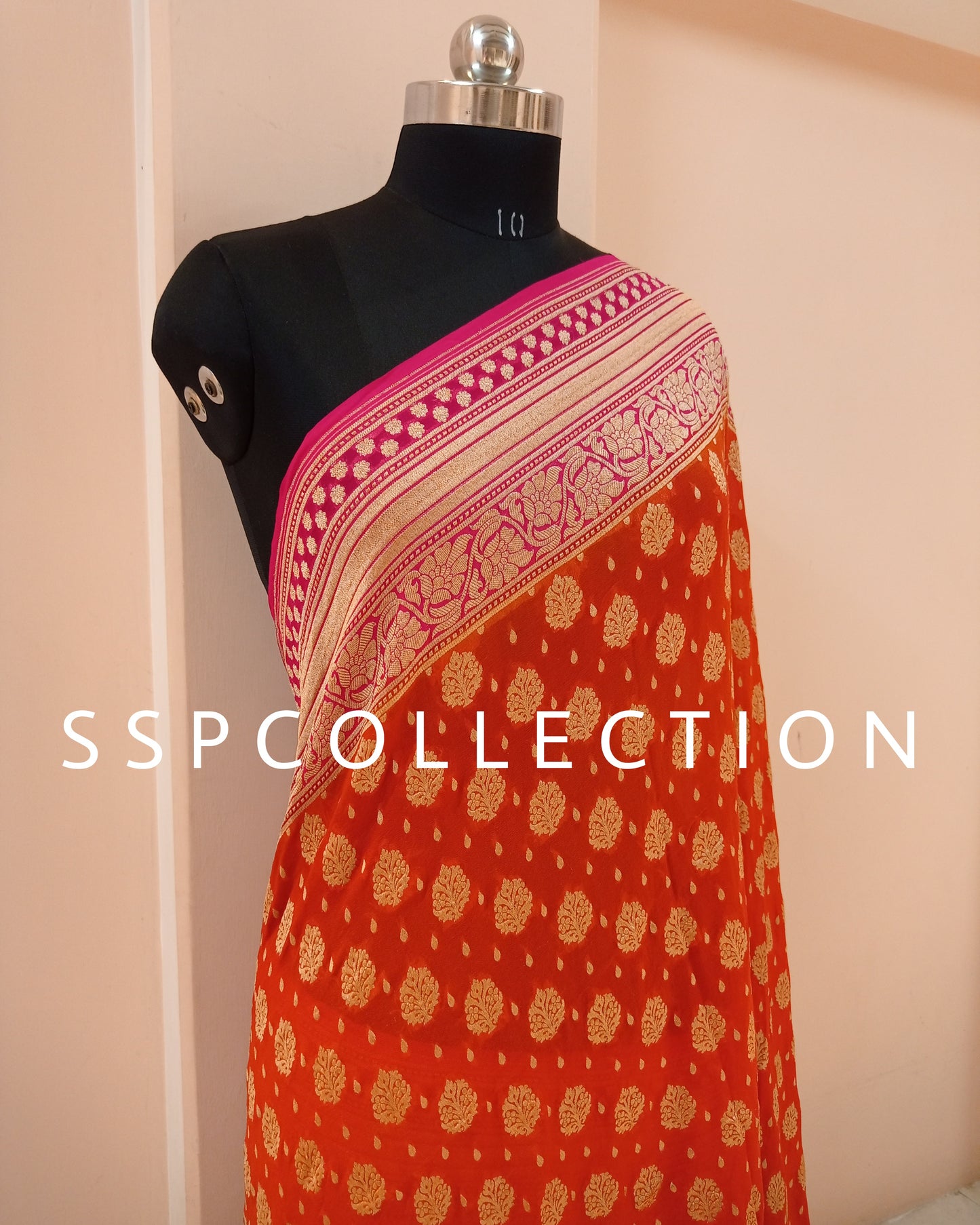 Orange & Pink Banarasi Pure Georgette Saree