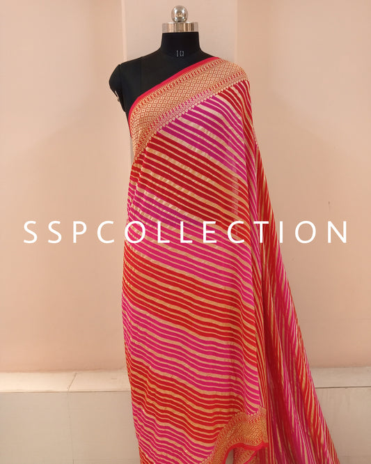 Pink & Orange Banarasi Pure Georgette Rangkaat Saree