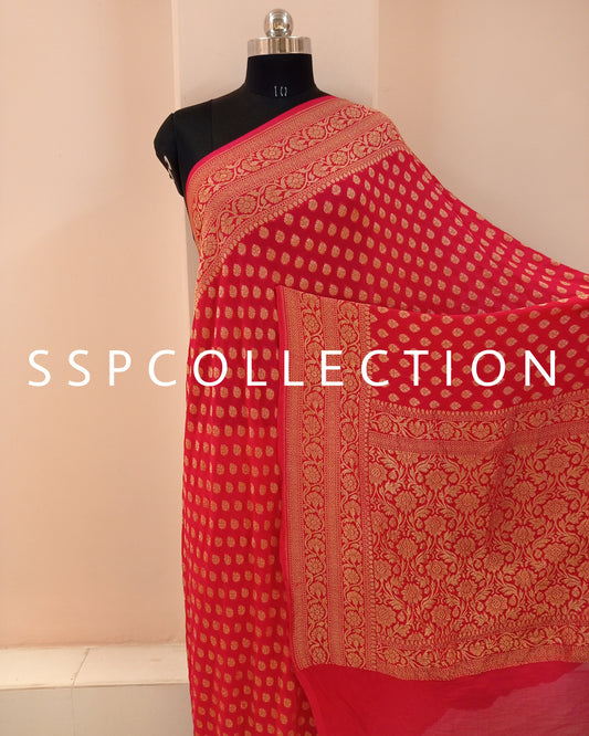 Red Banarasi Pure Georgette Saree