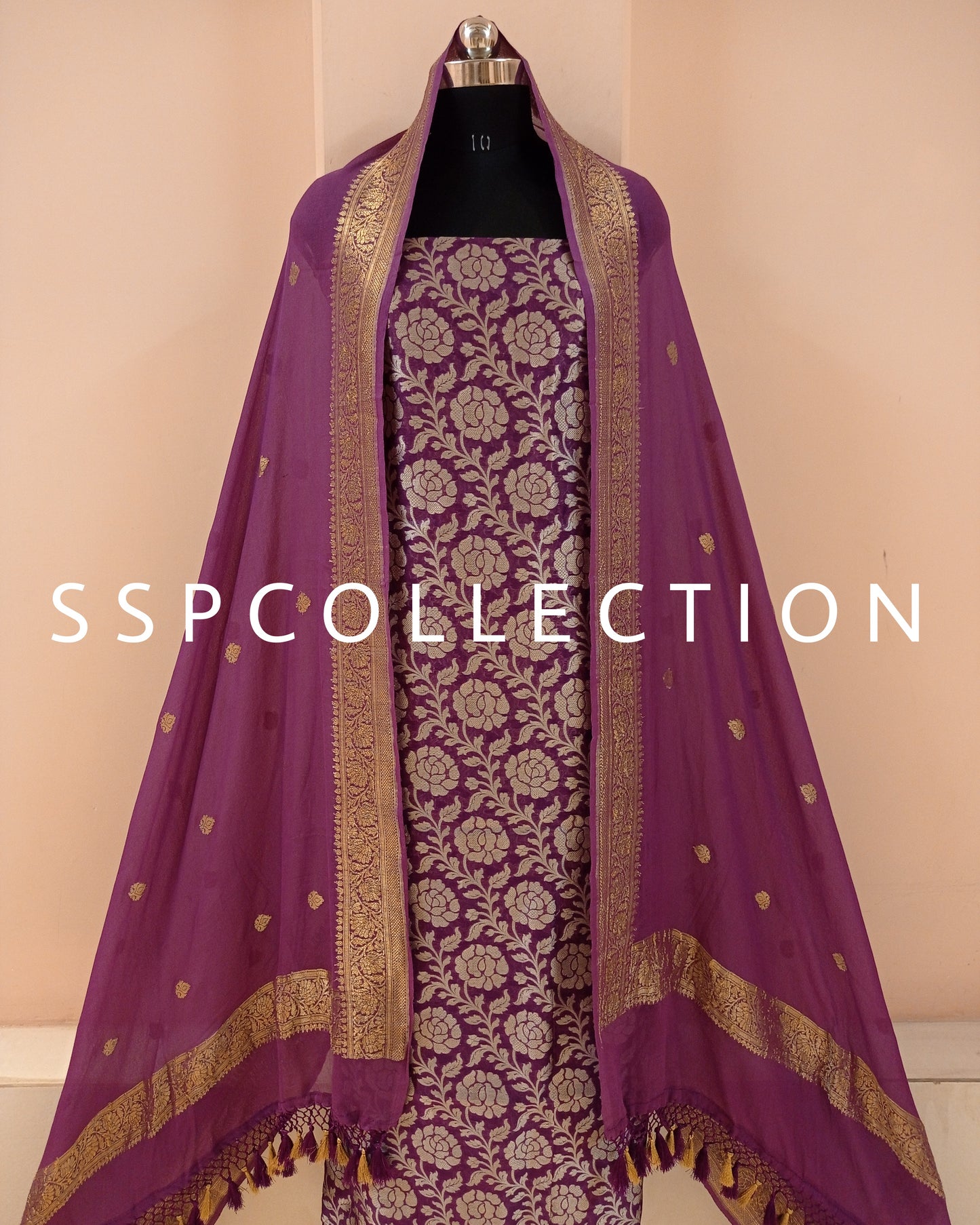 Purple Banarasi Pure Cotton Silk Kurta With Pure Chiffon Dupatta