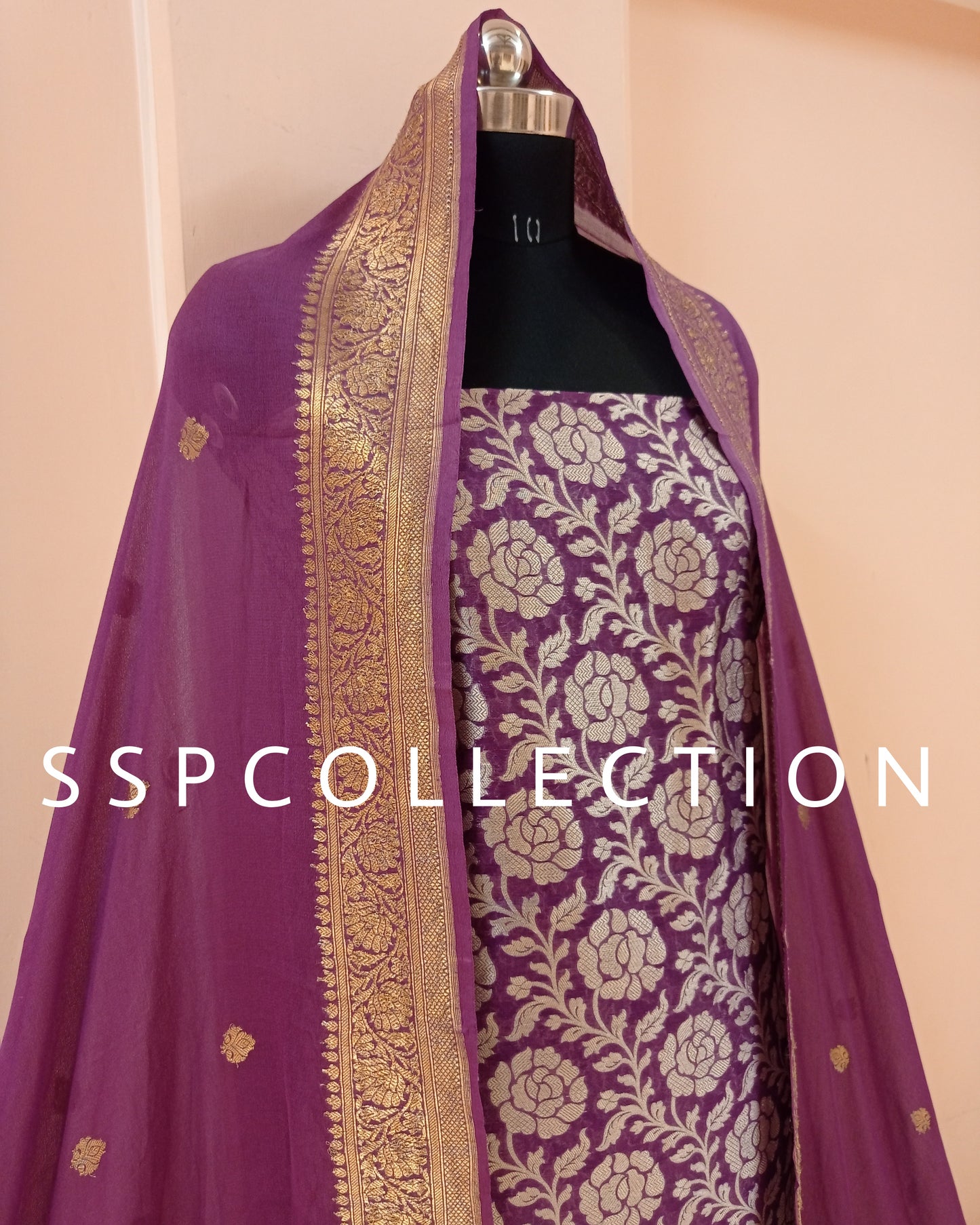 Purple Banarasi Pure Cotton Silk Kurta With Pure Chiffon Dupatta