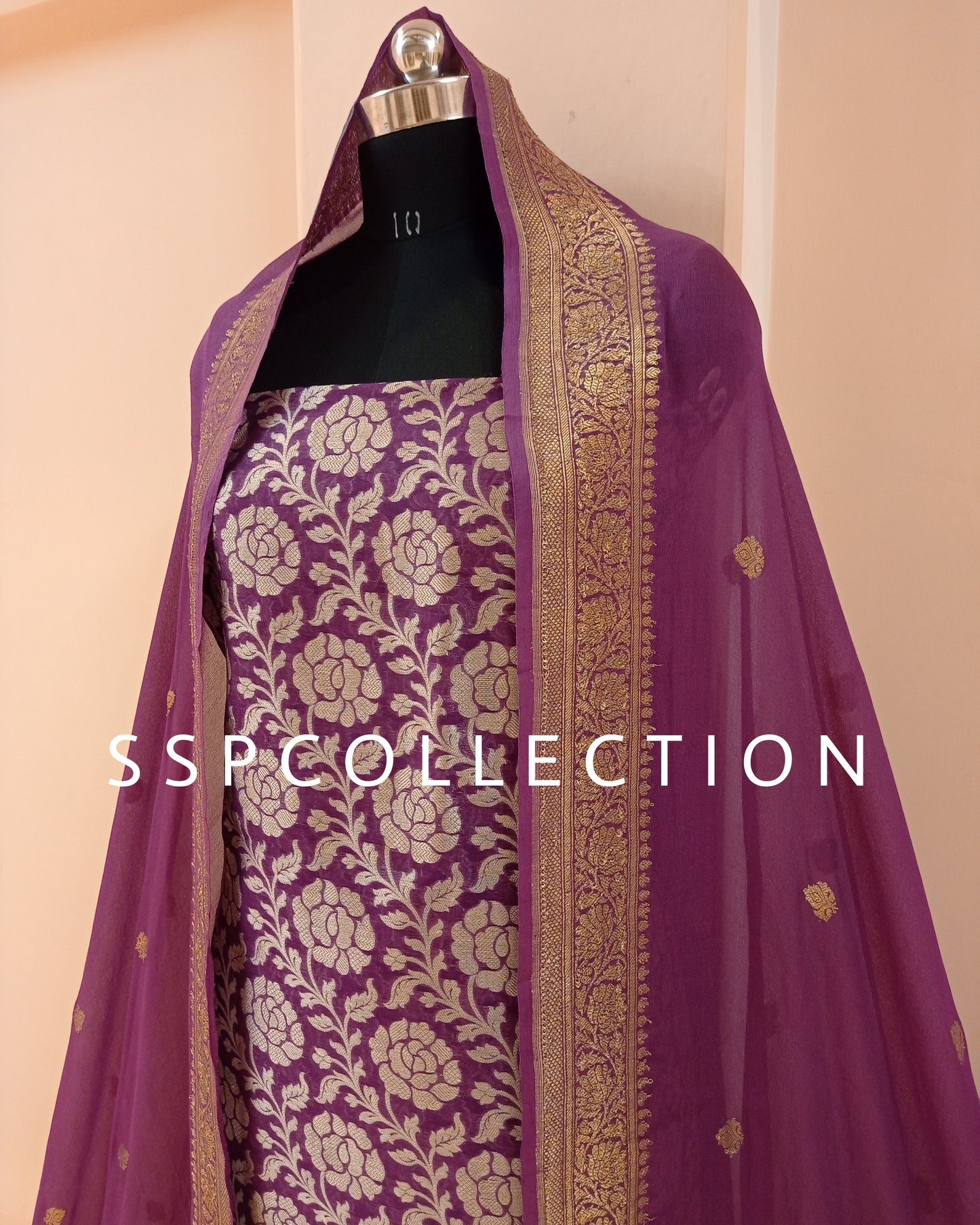 Purple Banarasi Pure Cotton Silk Kurta With Pure Chiffon Dupatta