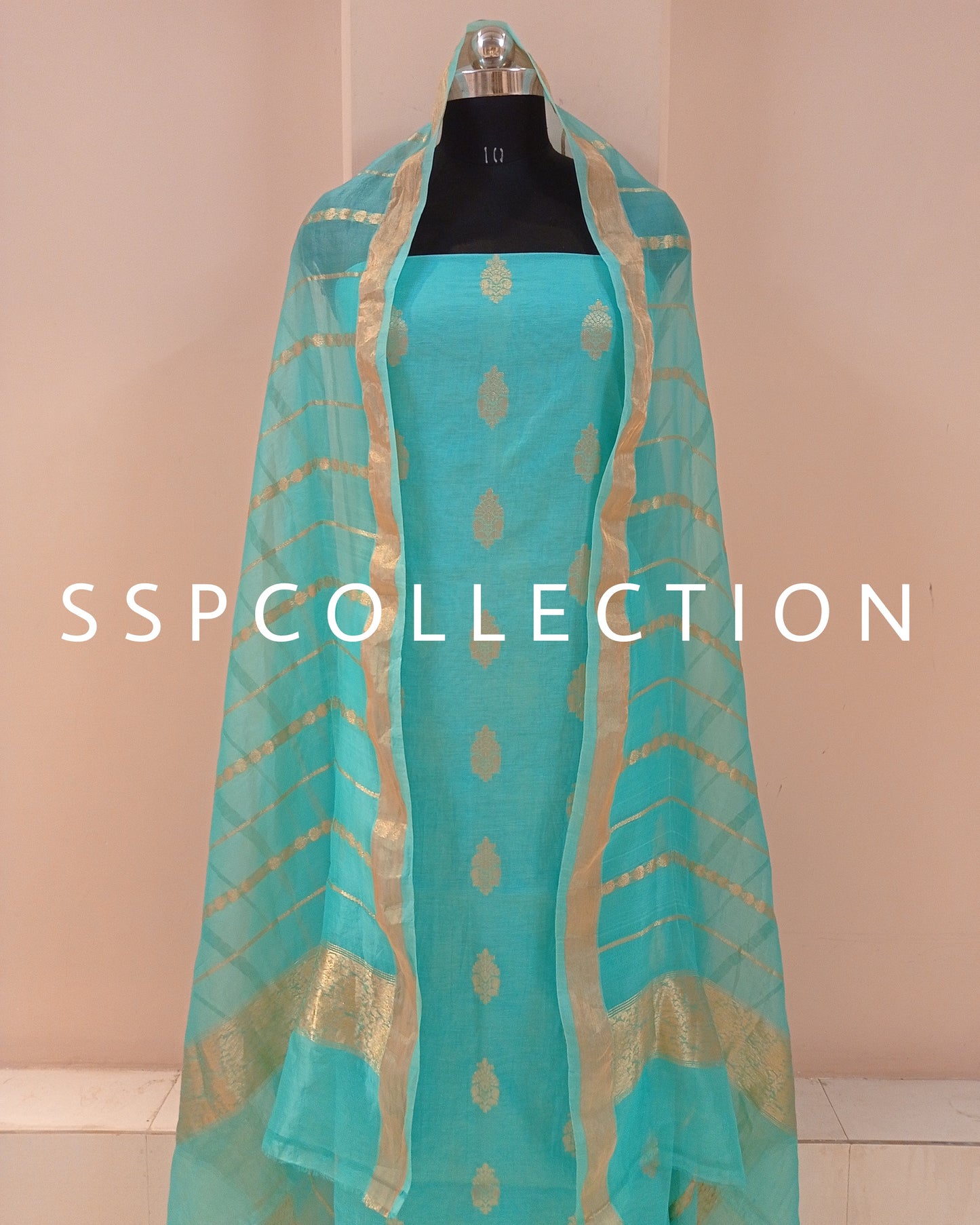 Sky-Blue Banarasi Premiuim Cotton Kurta With Pure Kora Silk Dupatta