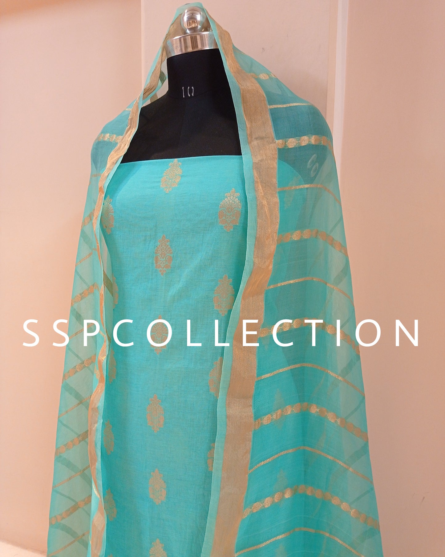 Sky-Blue Banarasi Premiuim Cotton Kurta With Pure Kora Silk Dupatta