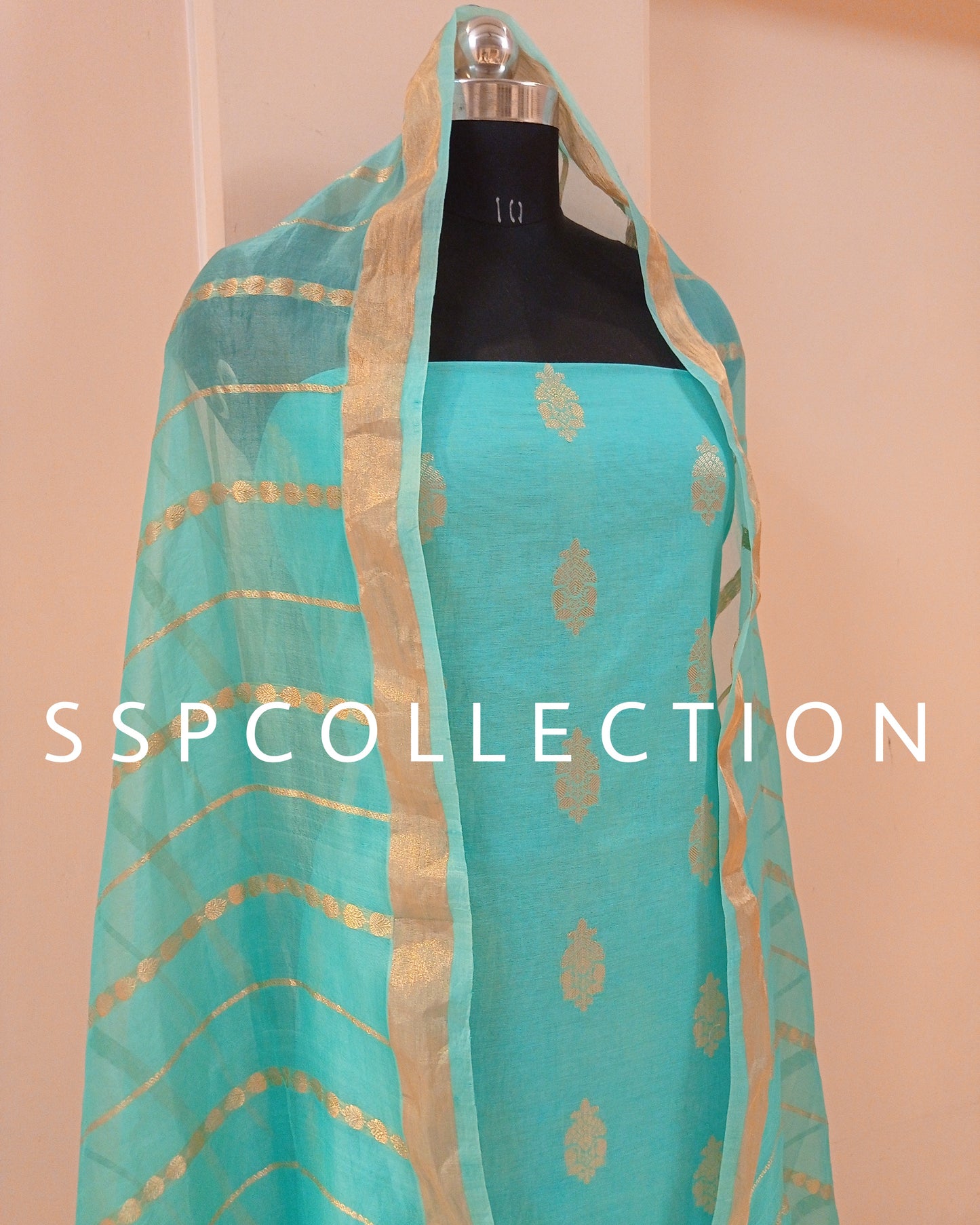 Sky-Blue Banarasi Premiuim Cotton Kurta With Pure Kora Silk Dupatta