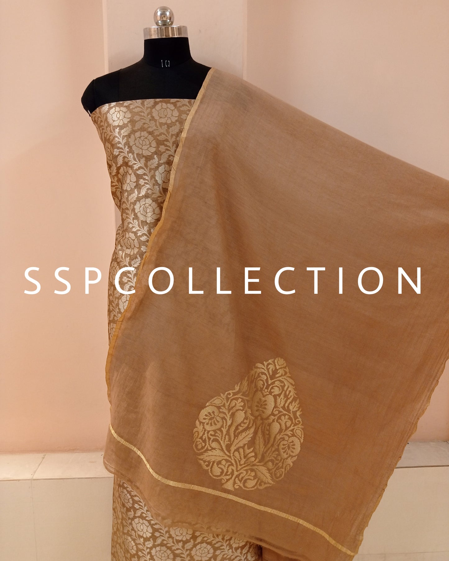 Beige Banarasi Pure Cotton Silk Suit