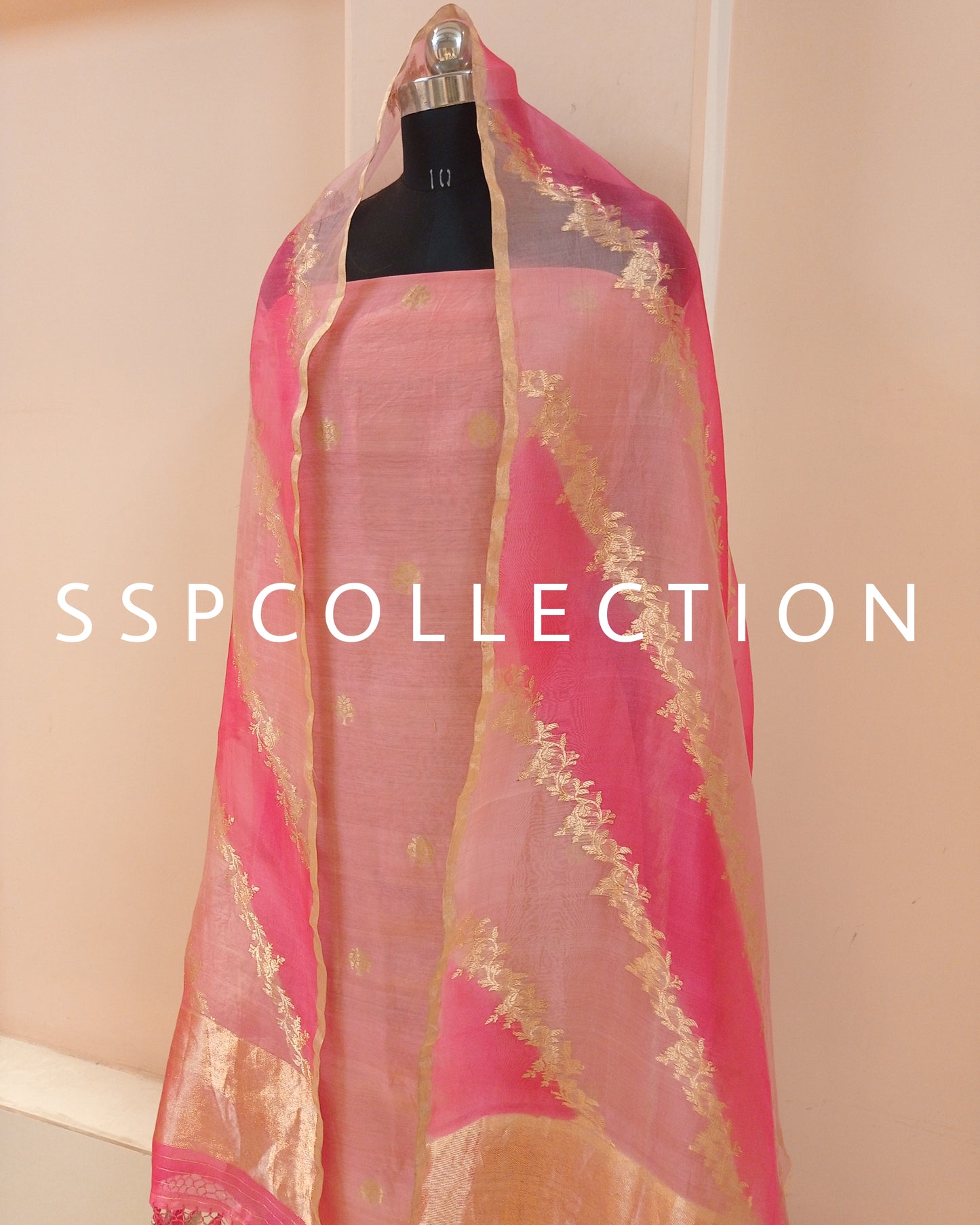 Peach Banarasi Pure Cotton Silk Kurta With Pure Kora Silk Rangkaat Dupatta