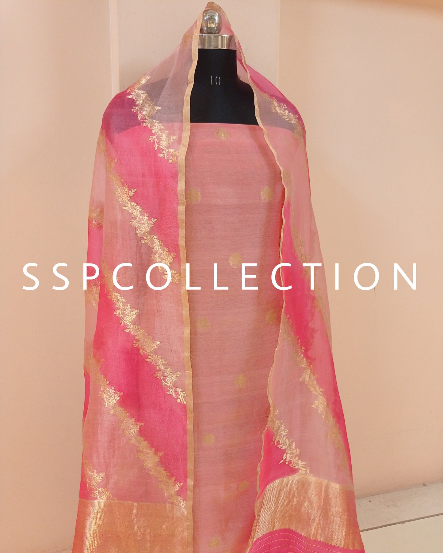 Peach Banarasi Pure Cotton Silk Kurta With Pure Kora Silk Rangkaat Dupatta