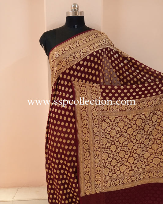 Wine Banarasi Pure Georgette Saree