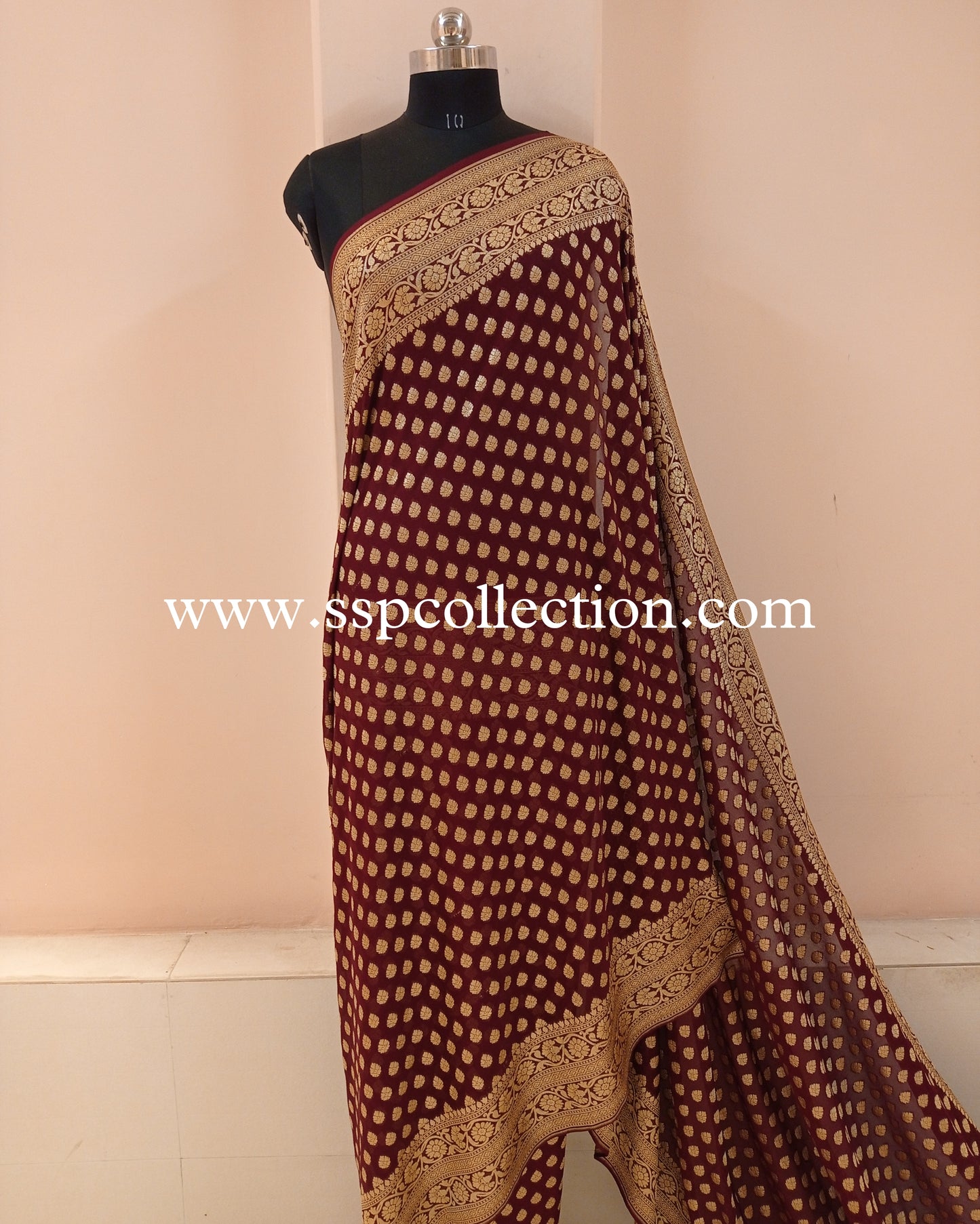 Wine Banarasi Pure Georgette Saree