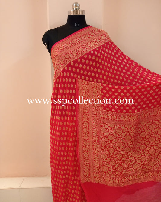 Red Banarasi Pure Georgette Saree