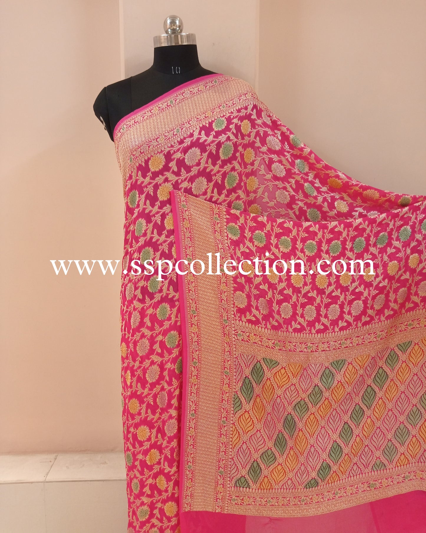 Pink Banarasi Pure Georgette Brush-Paint Saree