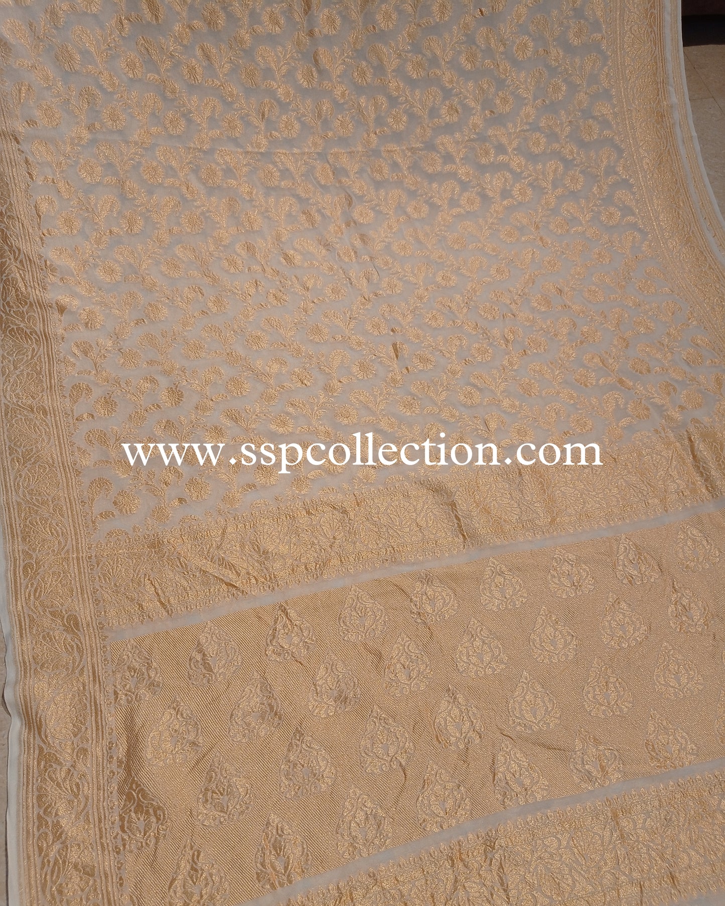 White Banarasi Pure Georgette Saree