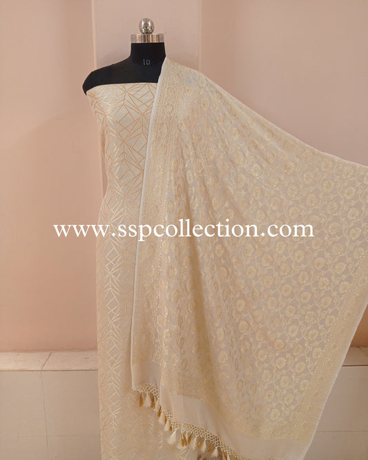 Ivory Banarasi Pure Moonga Silk Suit