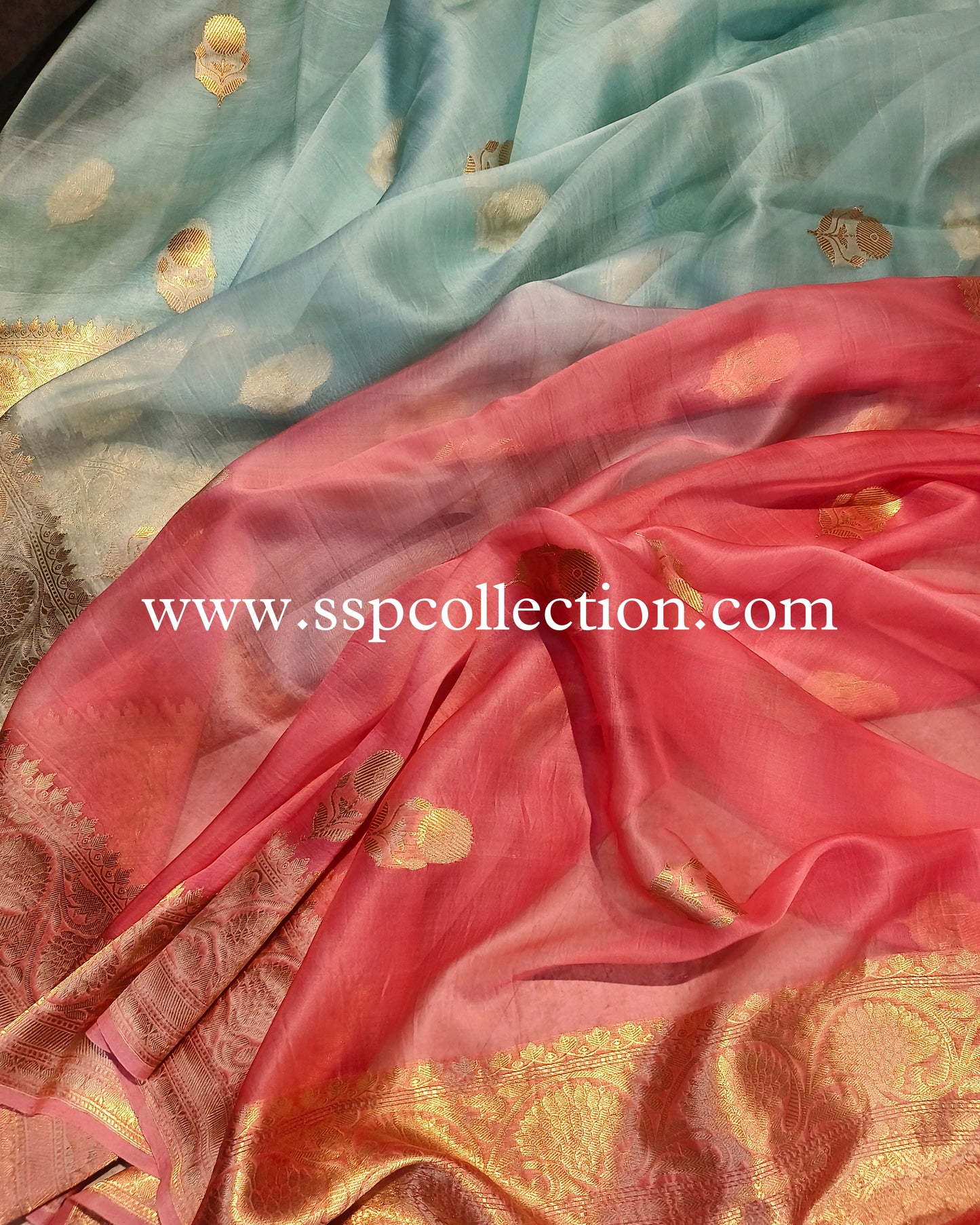 Ombre Dye Banarasi Handloom Pure Kora Silk Saree