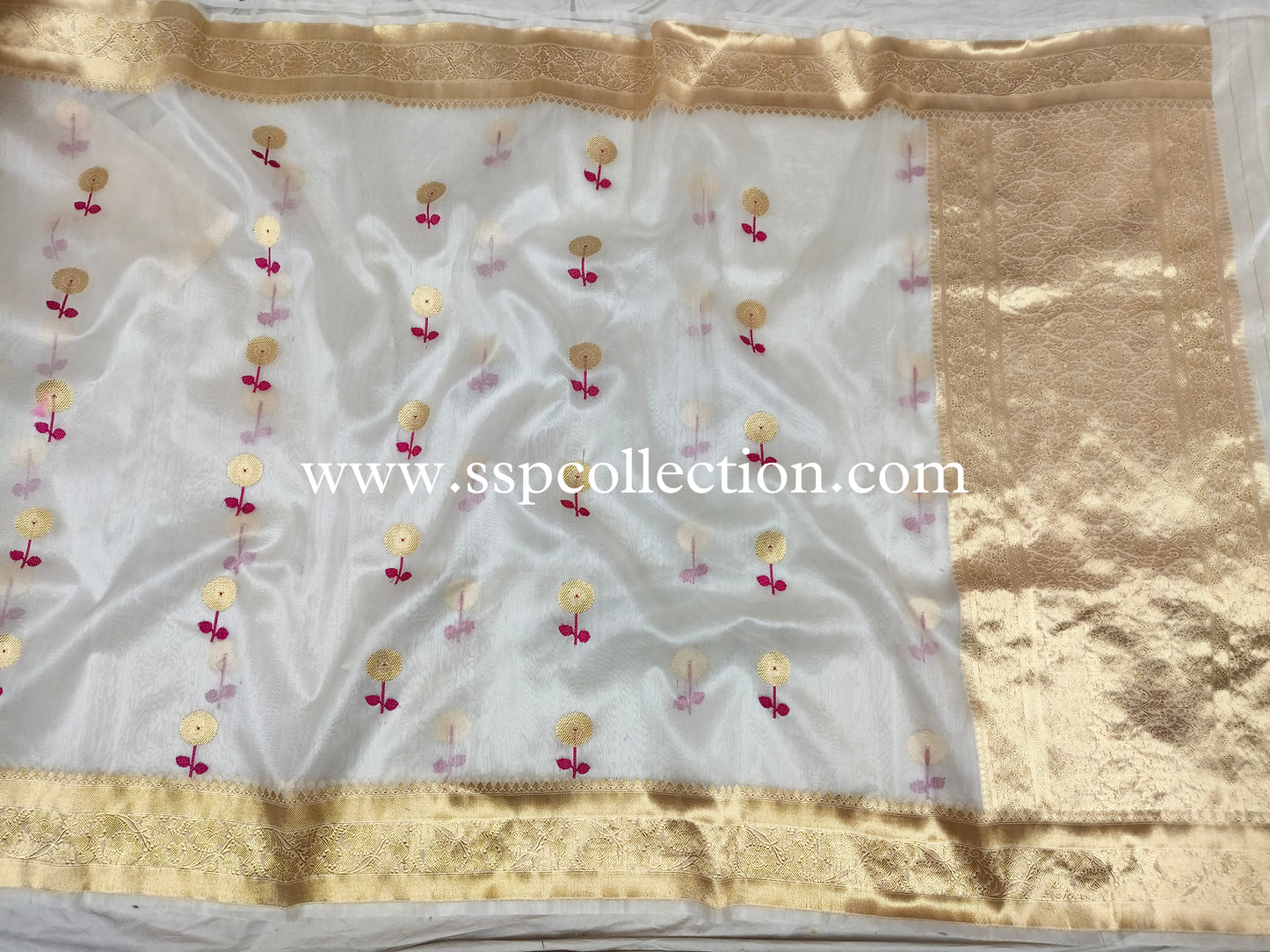 White Pure Kora Silk Banarasi Saree