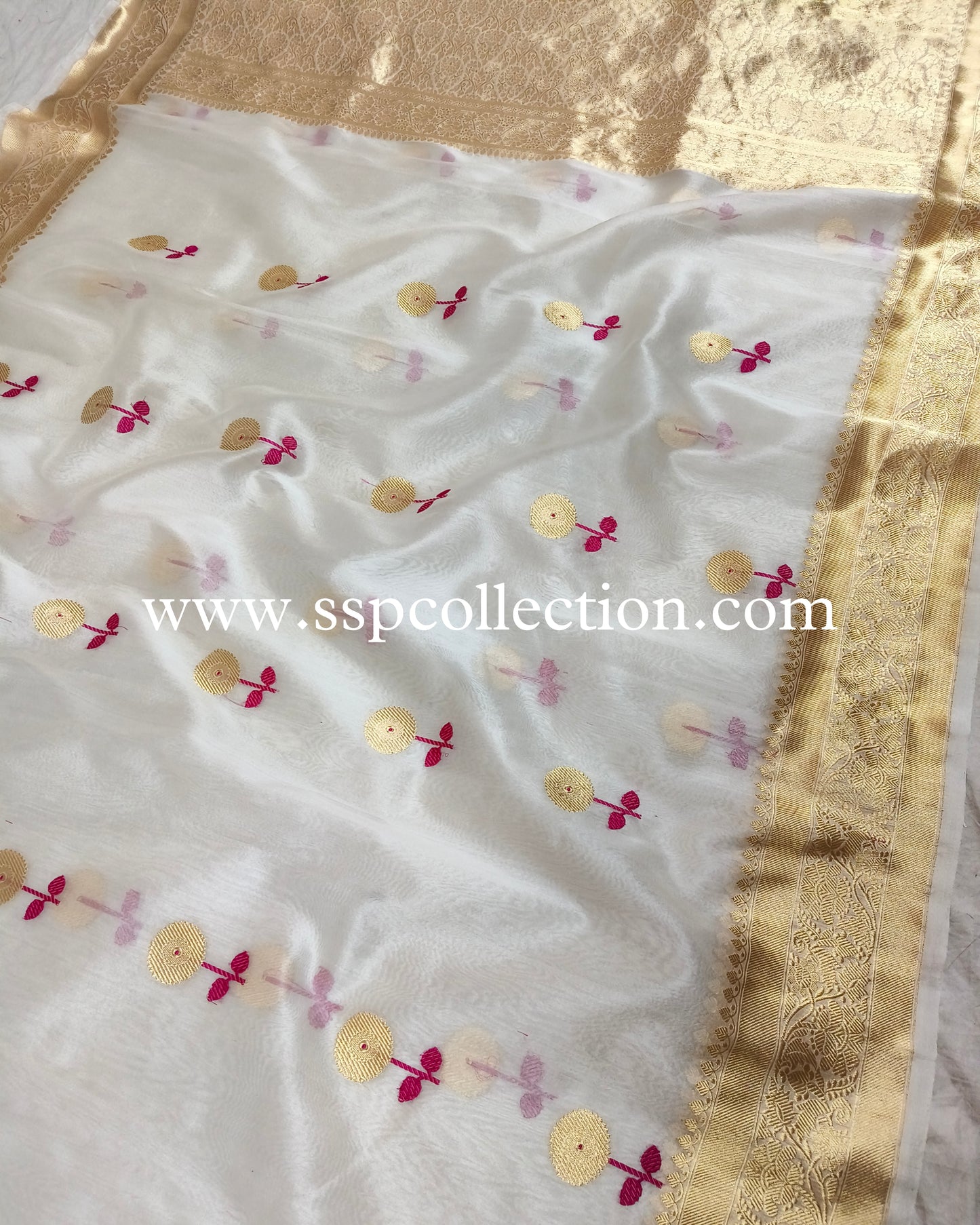 White Pure Kora Silk Banarasi Saree