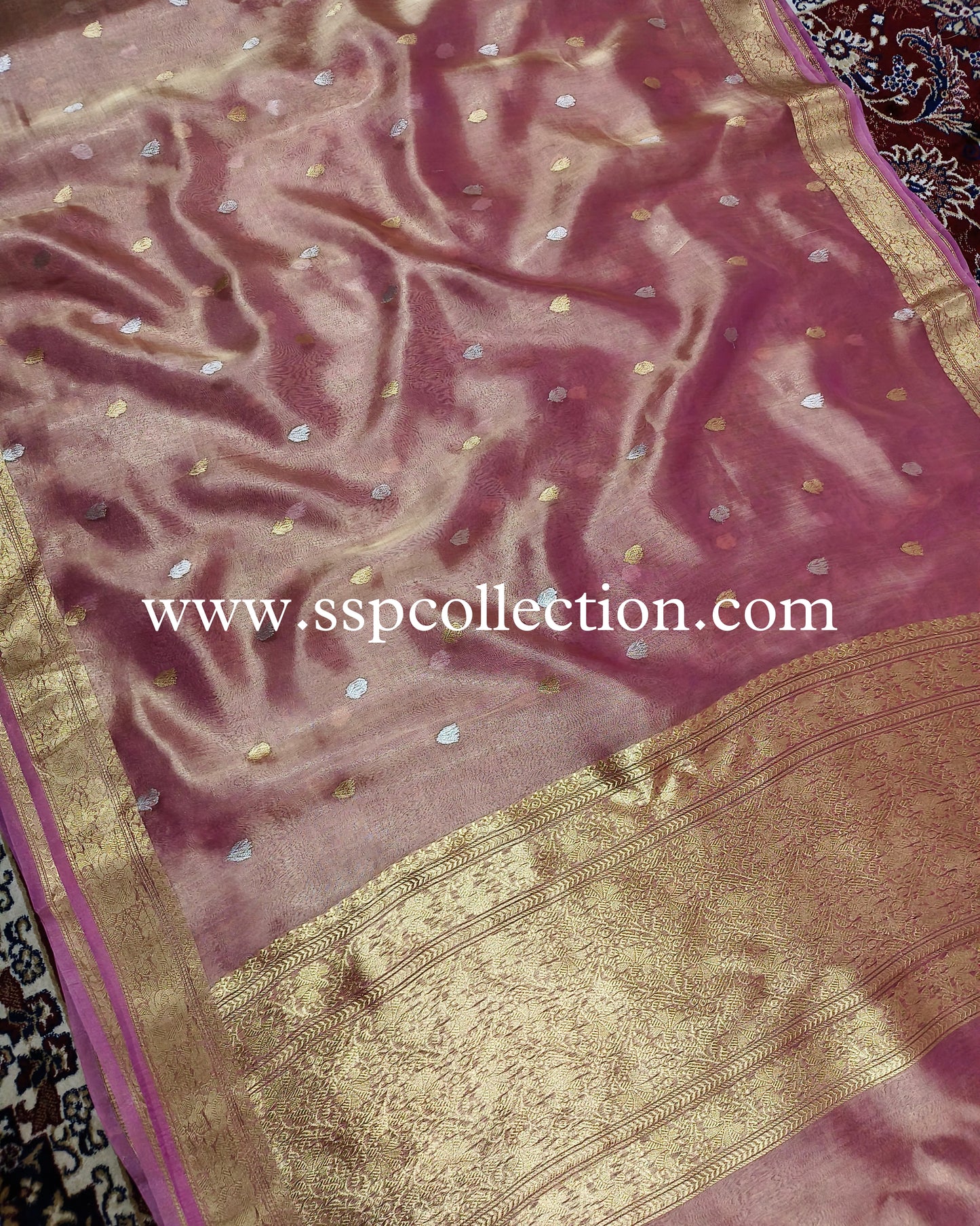 Pink Pure Kora Tissue Silk Banarasi Saree