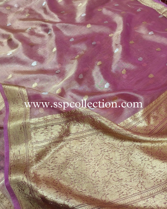 Pink Pure Kora Tissue Silk Banarasi Saree