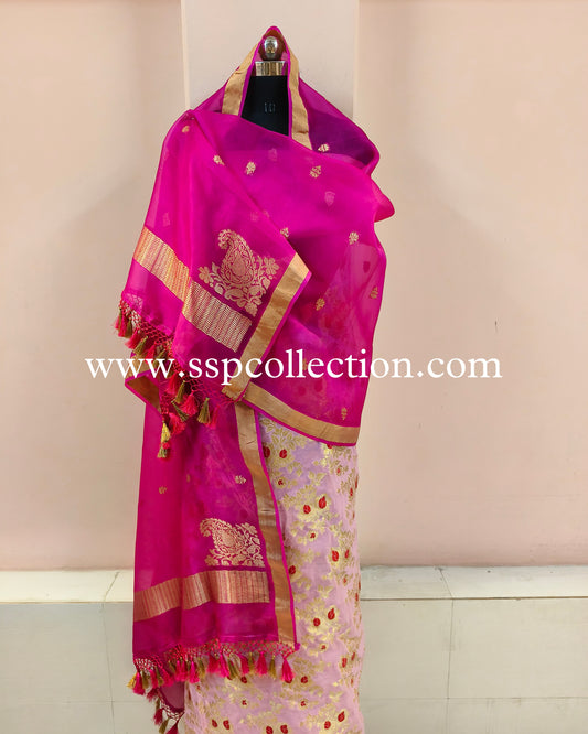 Pink Contrast Banarasi Pure Meenakaari Suit