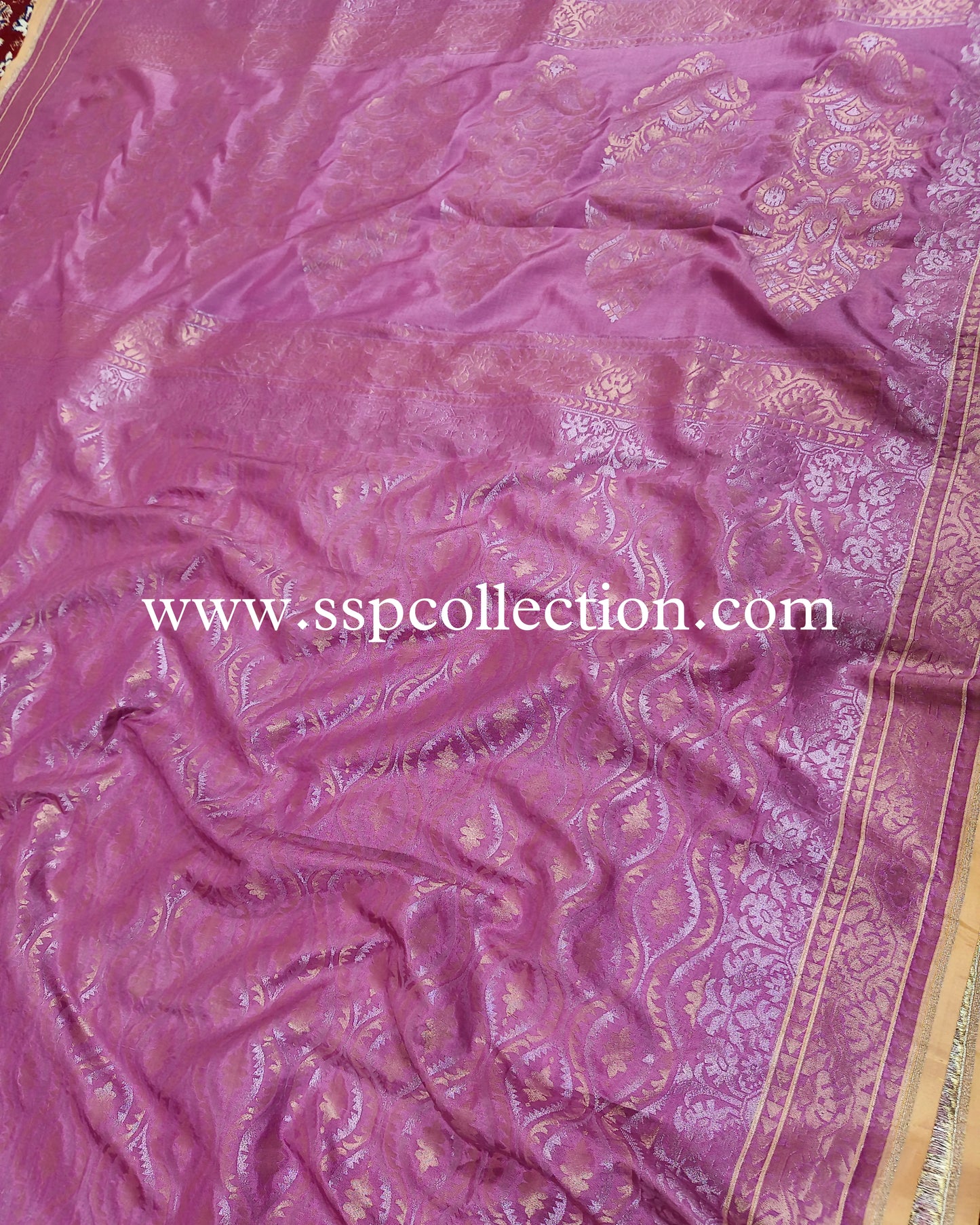 Onion-Pink Banarasi Pure Katan Silk Ektara Jamdani Saree