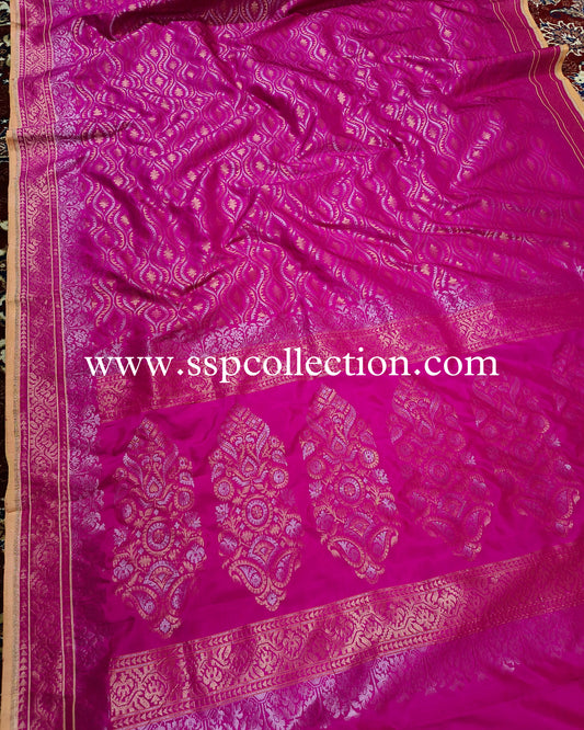 Pink Banarasi Pure Katan Silk Ektara Jamdani Saree