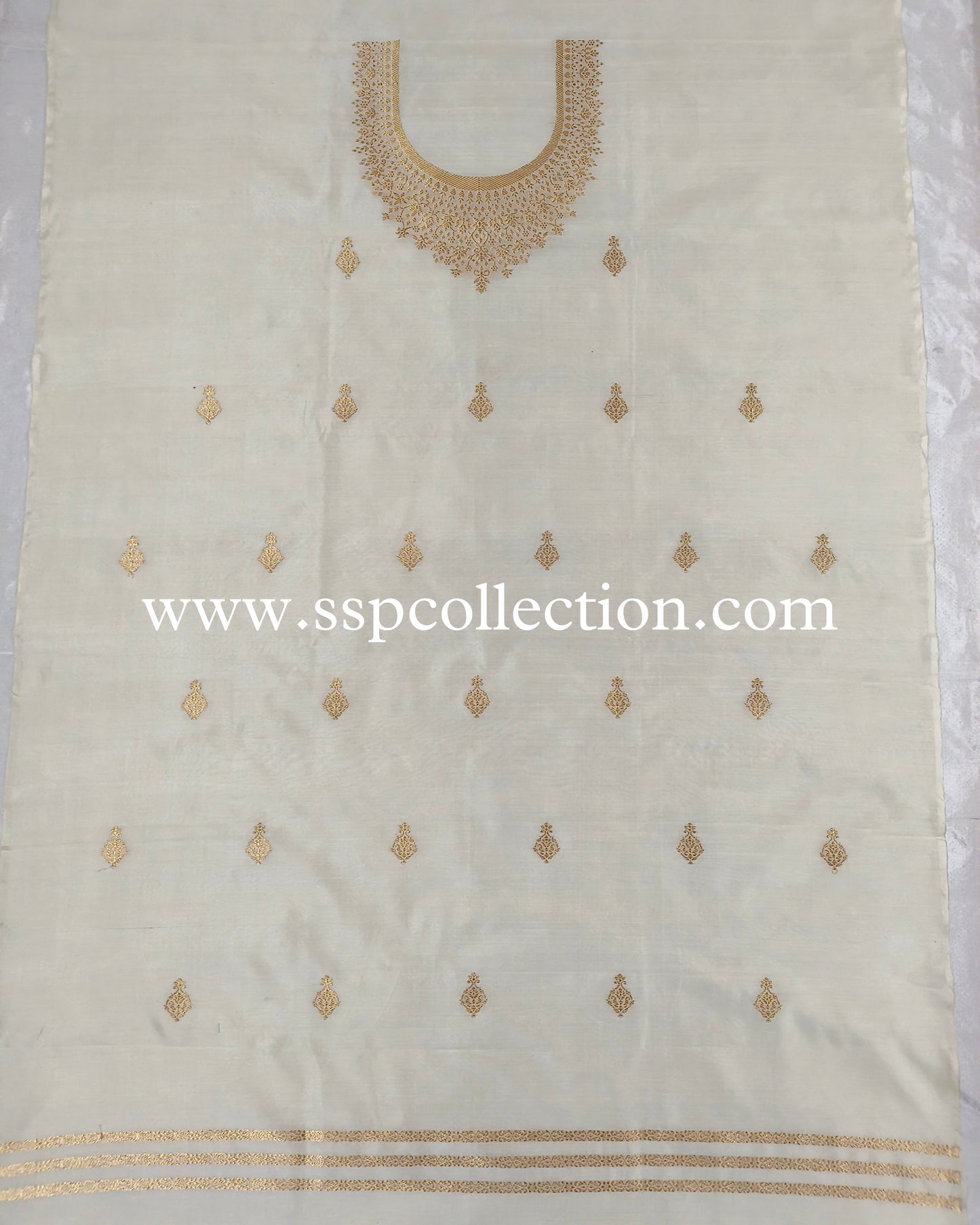 Ivory Handwoven Pure Banarasi Silk Suit