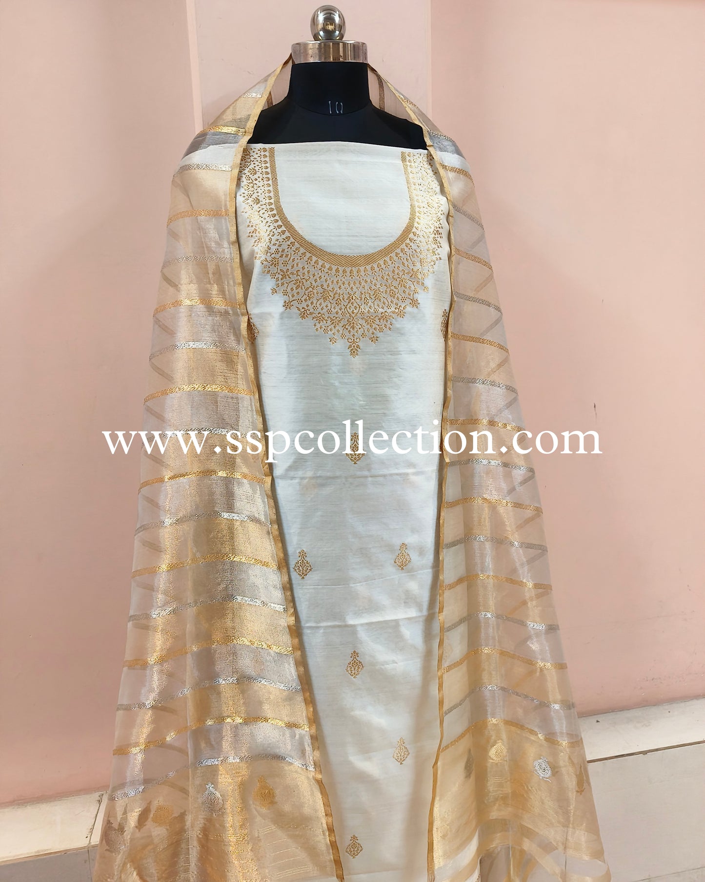 Ivory Handwoven Pure Banarasi Silk Suit