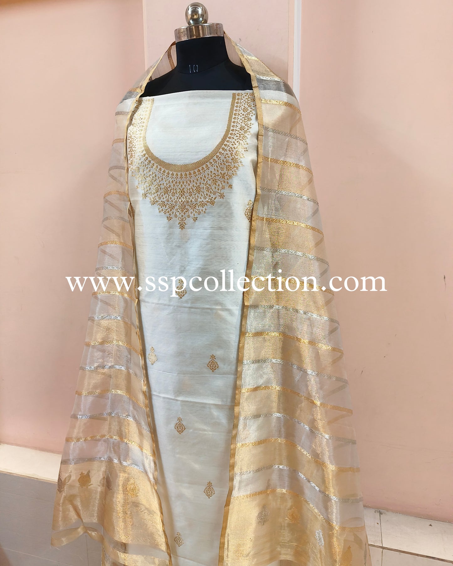 Ivory Handwoven Pure Banarasi Silk Suit