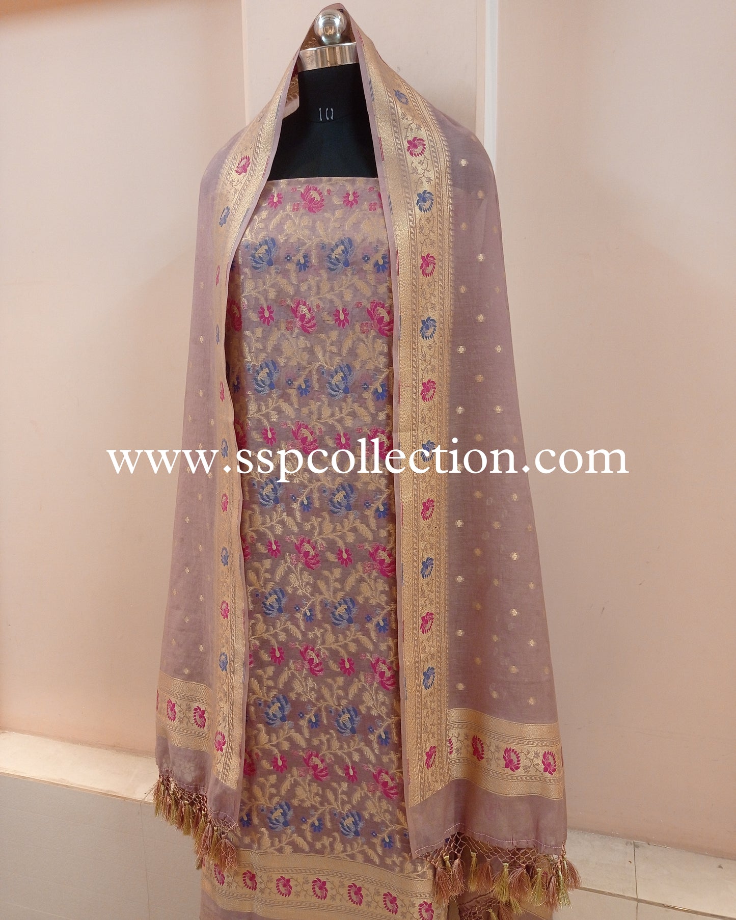 Sandrift Banarasi Premiuim Cotton Jamdani Pattern Suit