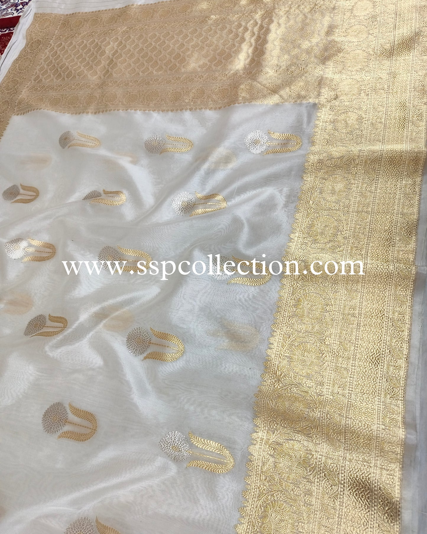 White Pure Kora Silk Banarasi Saree