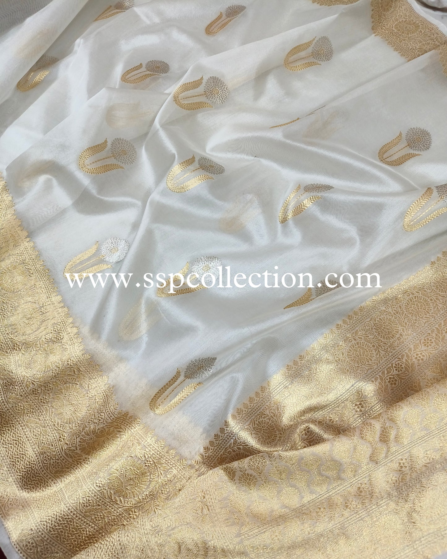 White Pure Kora Silk Banarasi Saree