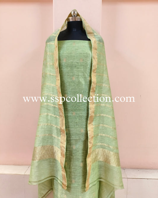 Light-Green Banarasi Pure Linen Suit Set