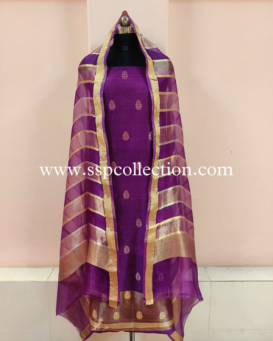 Purple Handwoven Pure Banarasi Suit