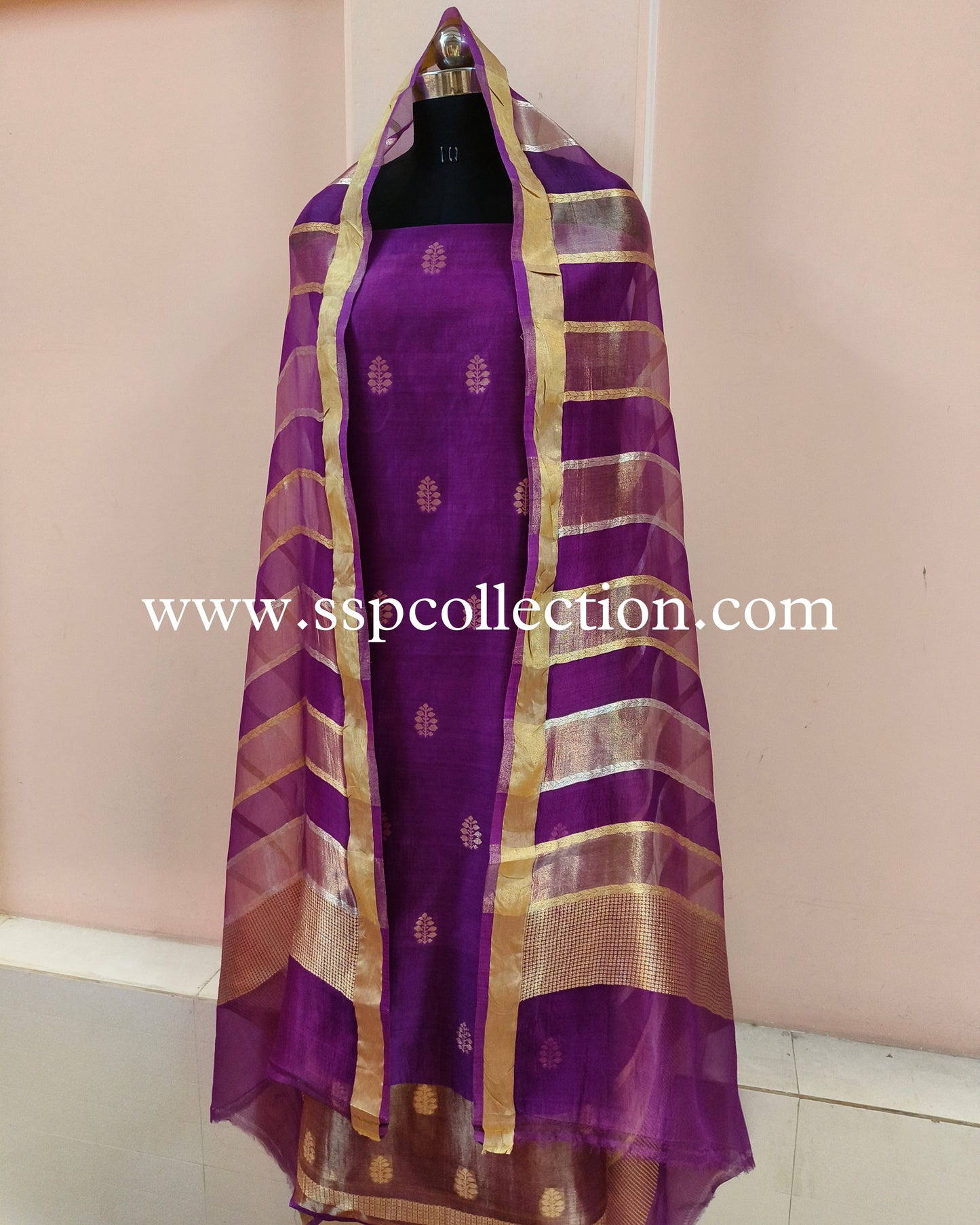 Purple Handwoven Pure Banarasi Suit