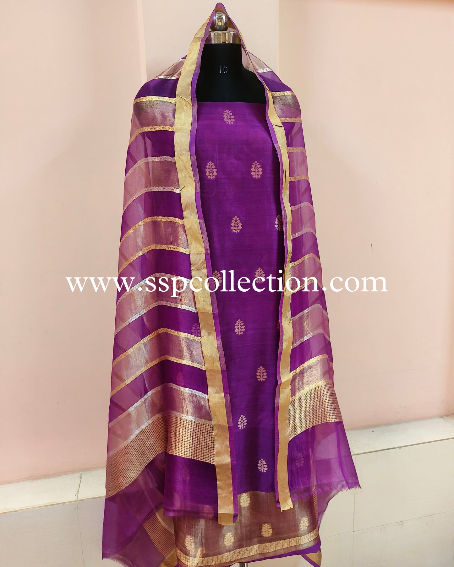 Purple Handwoven Pure Banarasi Suit