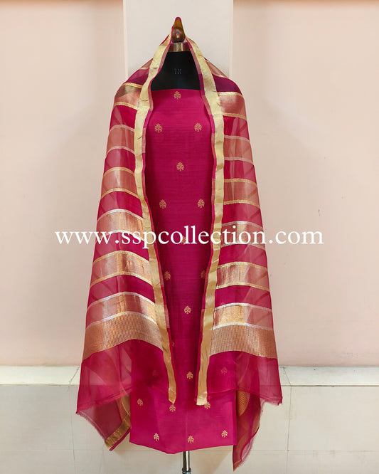 Pink Handwoven Pure Banarasi Suit