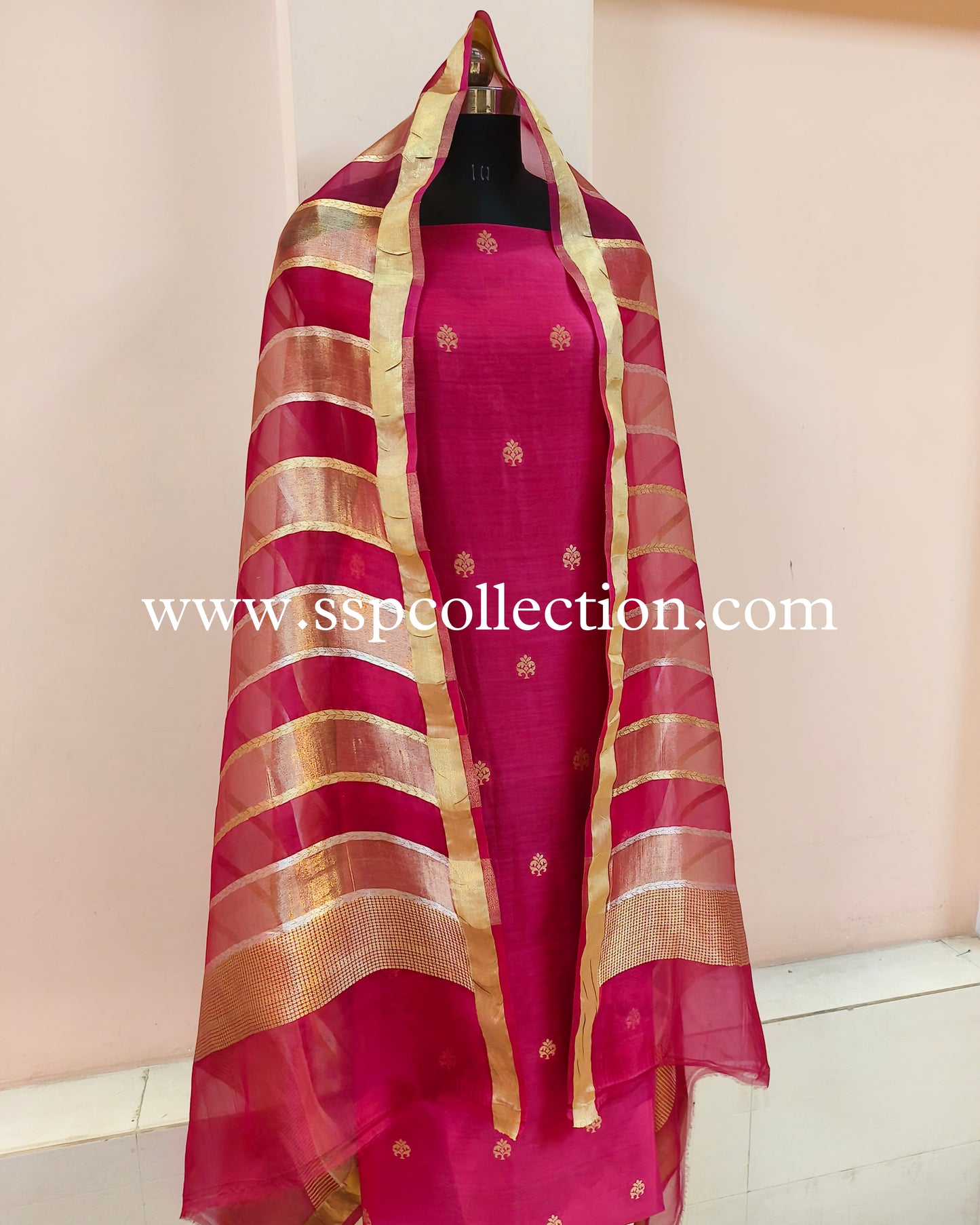 Pink Handwoven Pure Banarasi Suit