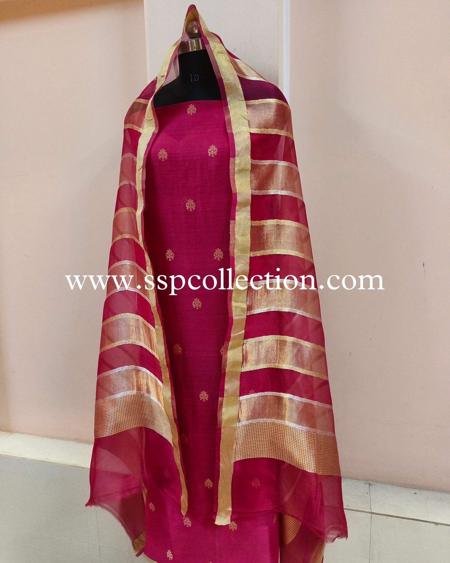 Pink Handwoven Pure Banarasi Suit