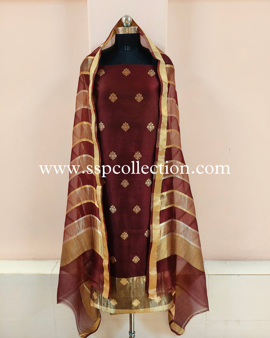 Maroon Handwoven Pure Banarasi Suit