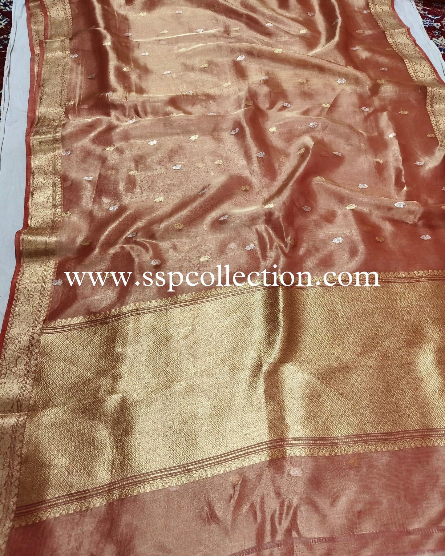 Burnt-Orange Pure Tissue Silk Banarasi Saree