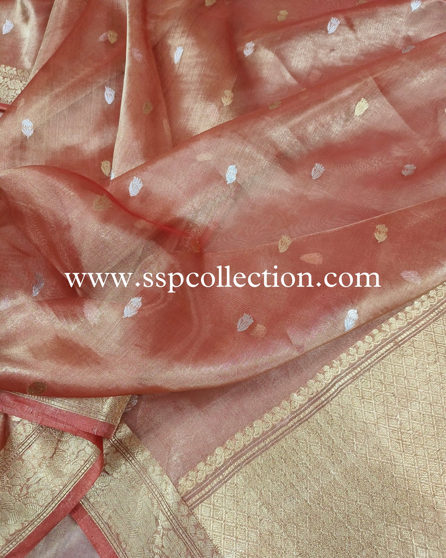 Burnt-Orange Pure Tissue Silk Banarasi Saree