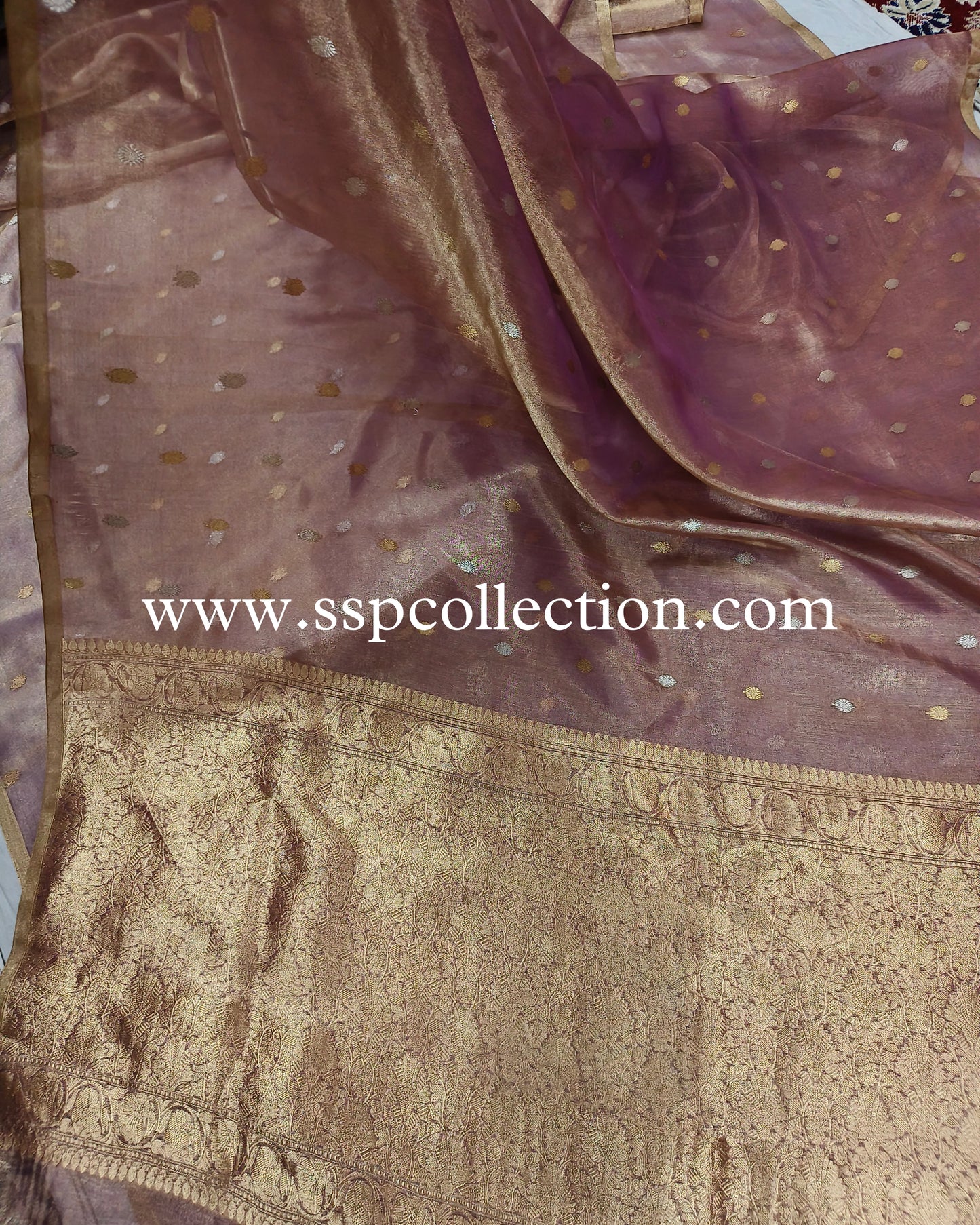 Lavender Pure Tissue Silk Banarasi Saree