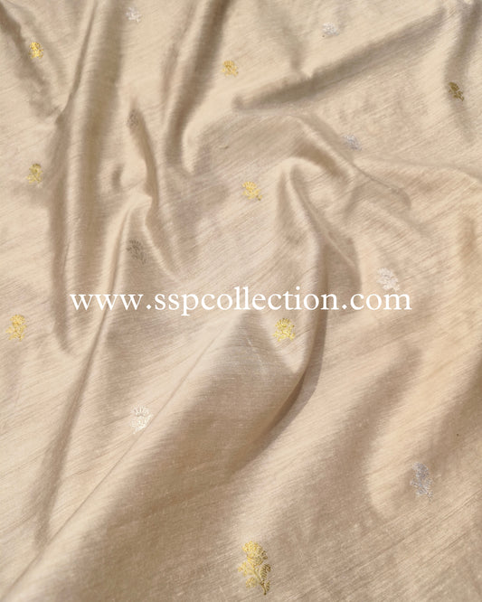 Beige-Gold Pure Monga Silk Banarasi Fabric