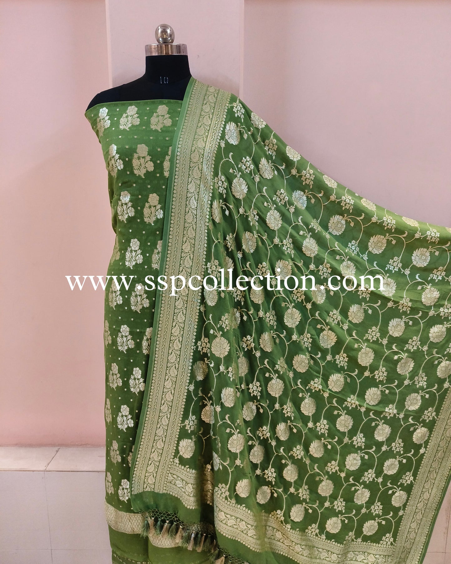 Green Pure Georgette Banarasi Suit