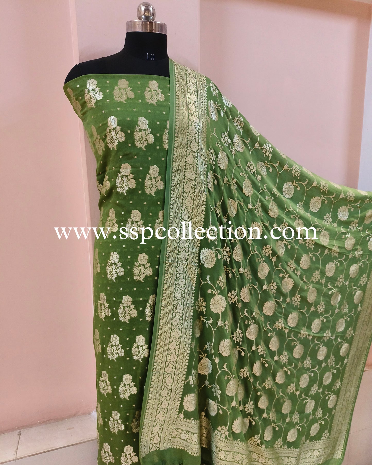 Green Pure Georgette Banarasi Suit