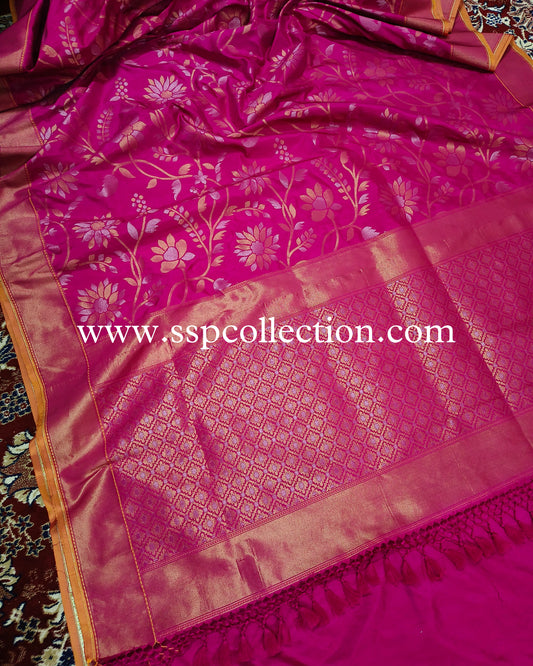 Pink Pure Katan Silk Ektara Banarasi Saree